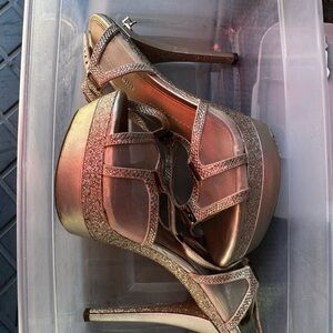 Rose Gold Glitter Platform Strappy Heels